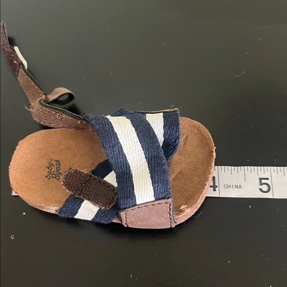 Baby B’gosh Navy and White Striped Infant Sandals with Brown Accents